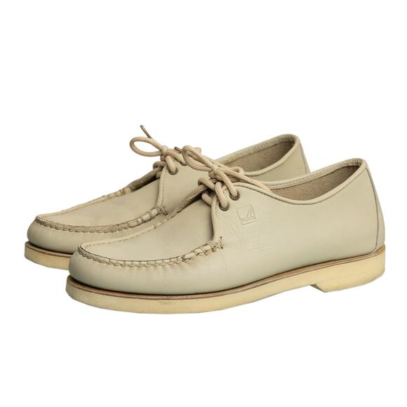 Mens Vintage Designer Sperry Captain\'s Casual Lace-Up Oxford Loafers -Cream -EUC main image 3